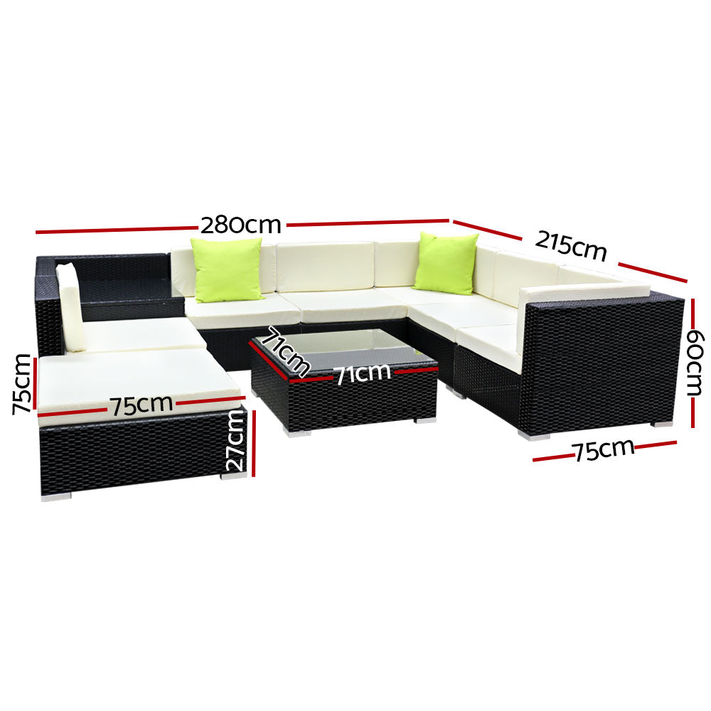 Gardeon 9PC Sofa Set with Storage Cover Outdoor Furniture Wicker-Furniture > Outdoor-PEROZ Accessories