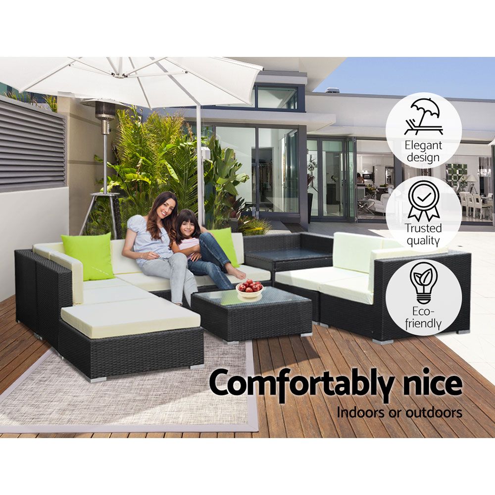 Gardeon 9PC Outdoor Furniture Sofa Set Wicker Garden Patio Pool Lounge-Furniture > Outdoor-PEROZ Accessories