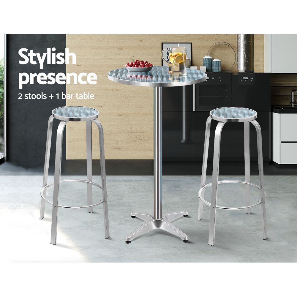 Gardeon Outdoor Bistro Set Bar Table Stools Adjustable Aluminium Cafe 3PC Round-Furniture > Outdoor-PEROZ Accessories