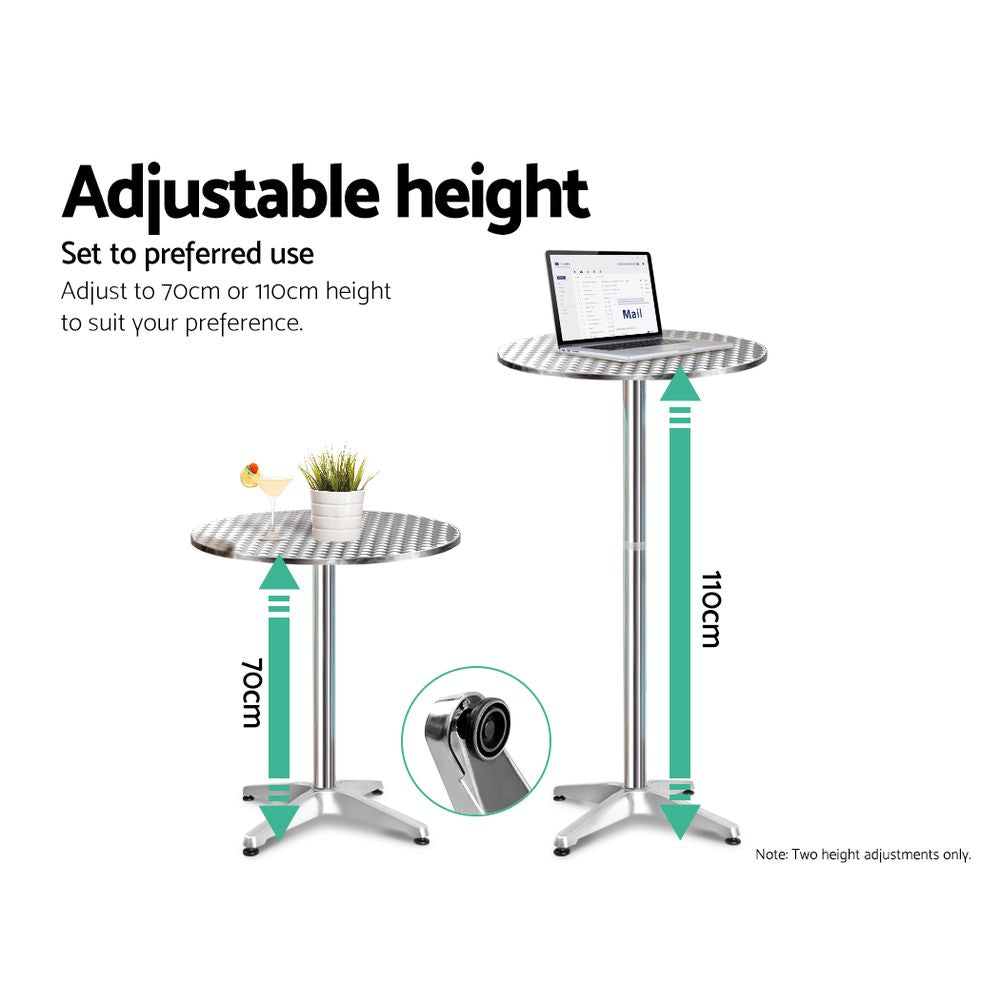Gardeon Outdoor Bistro Set Bar Table Stools Adjustable Aluminium Cafe 3PC Round-Furniture > Outdoor-PEROZ Accessories