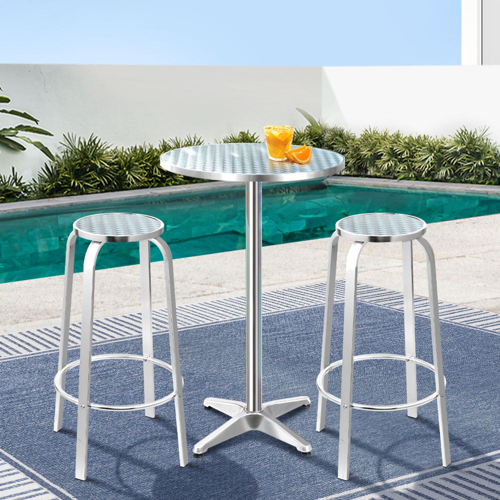 Gardeon Outdoor Bistro Set Bar Table Stools Adjustable Aluminium Cafe 3PC Round-Furniture > Outdoor-PEROZ Accessories