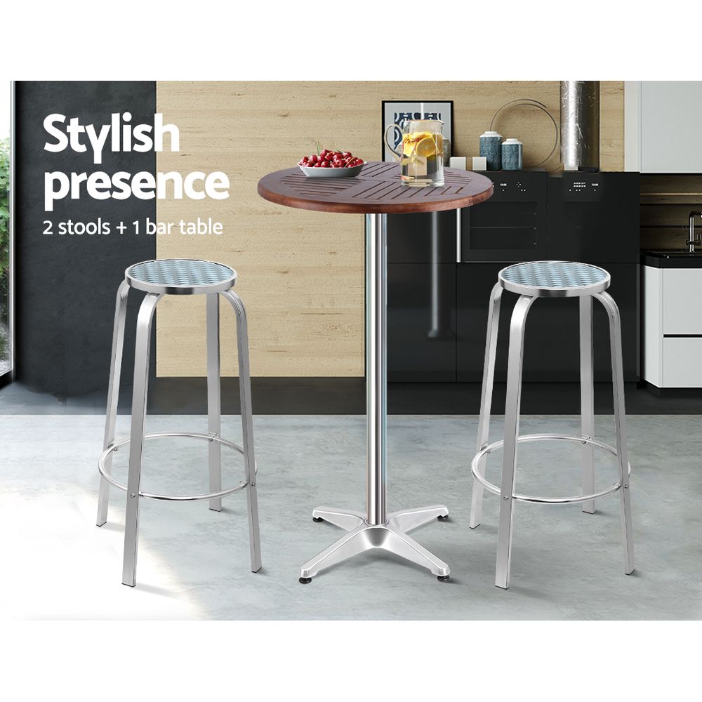 Gardeon Outdoor Bistro Set Bar Table Stools Adjustable Aluminium Cafe 3PC Wood-Furniture > Outdoor-PEROZ Accessories