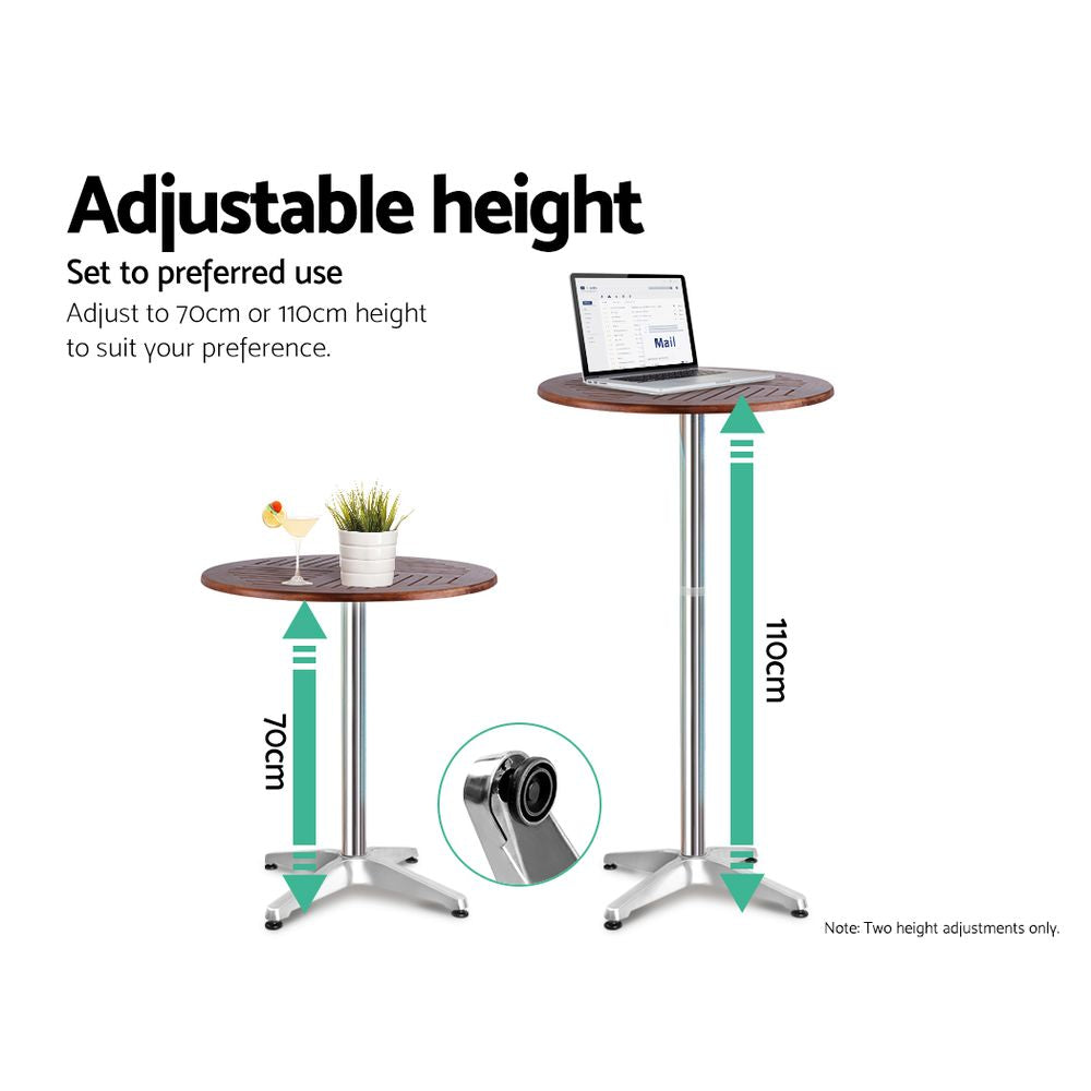 Gardeon Outdoor Bistro Set Bar Table Stools Adjustable Aluminium Cafe 3PC Wood-Furniture > Outdoor-PEROZ Accessories