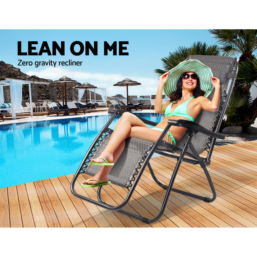 Gardeon Zero Gravity Recliner Chairs Outdoor Sun Lounge Beach Chair Camping - Beige-Furniture > Outdoor-PEROZ Accessories