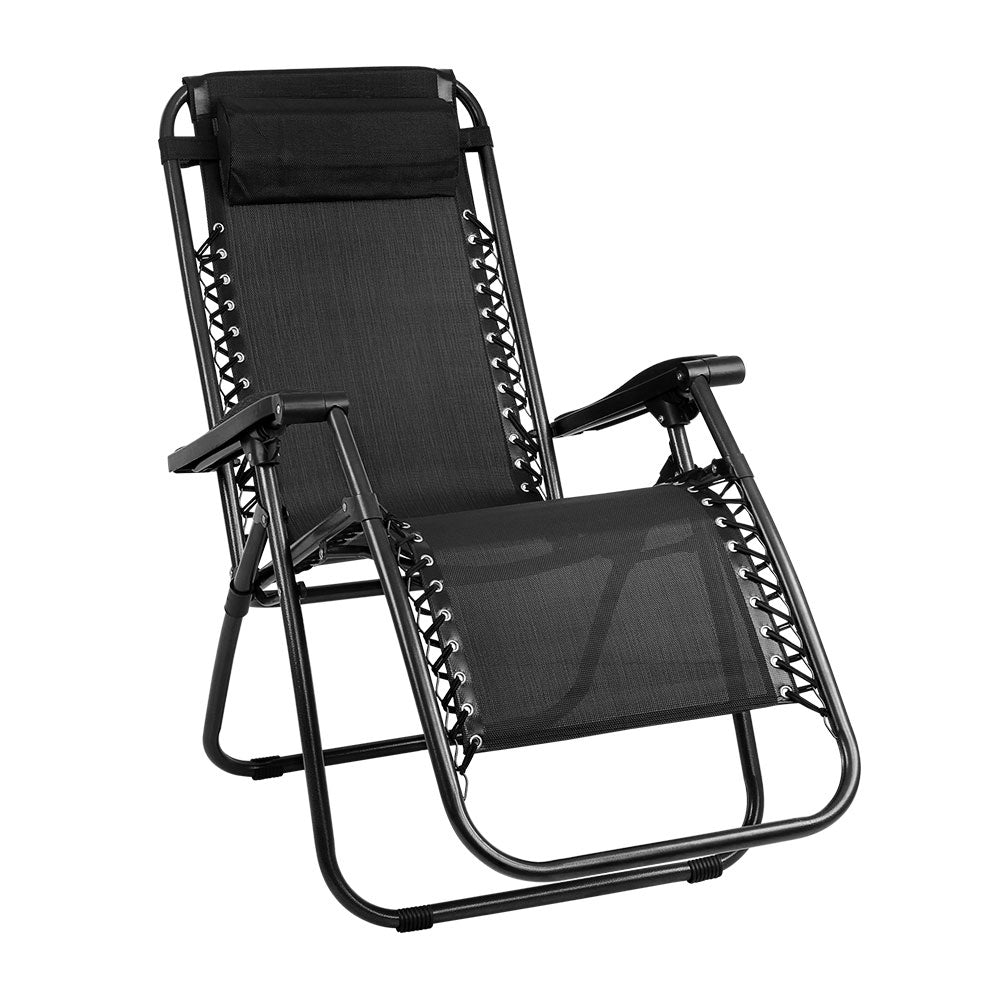 Gardeon Outdoor Portable Recliner - Black-Furniture > Outdoor-PEROZ Accessories