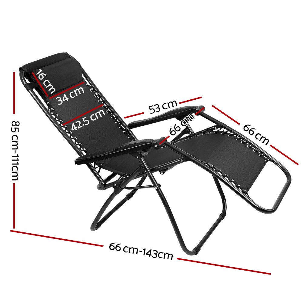 Gardeon Outdoor Portable Recliner - Black-Furniture > Outdoor-PEROZ Accessories