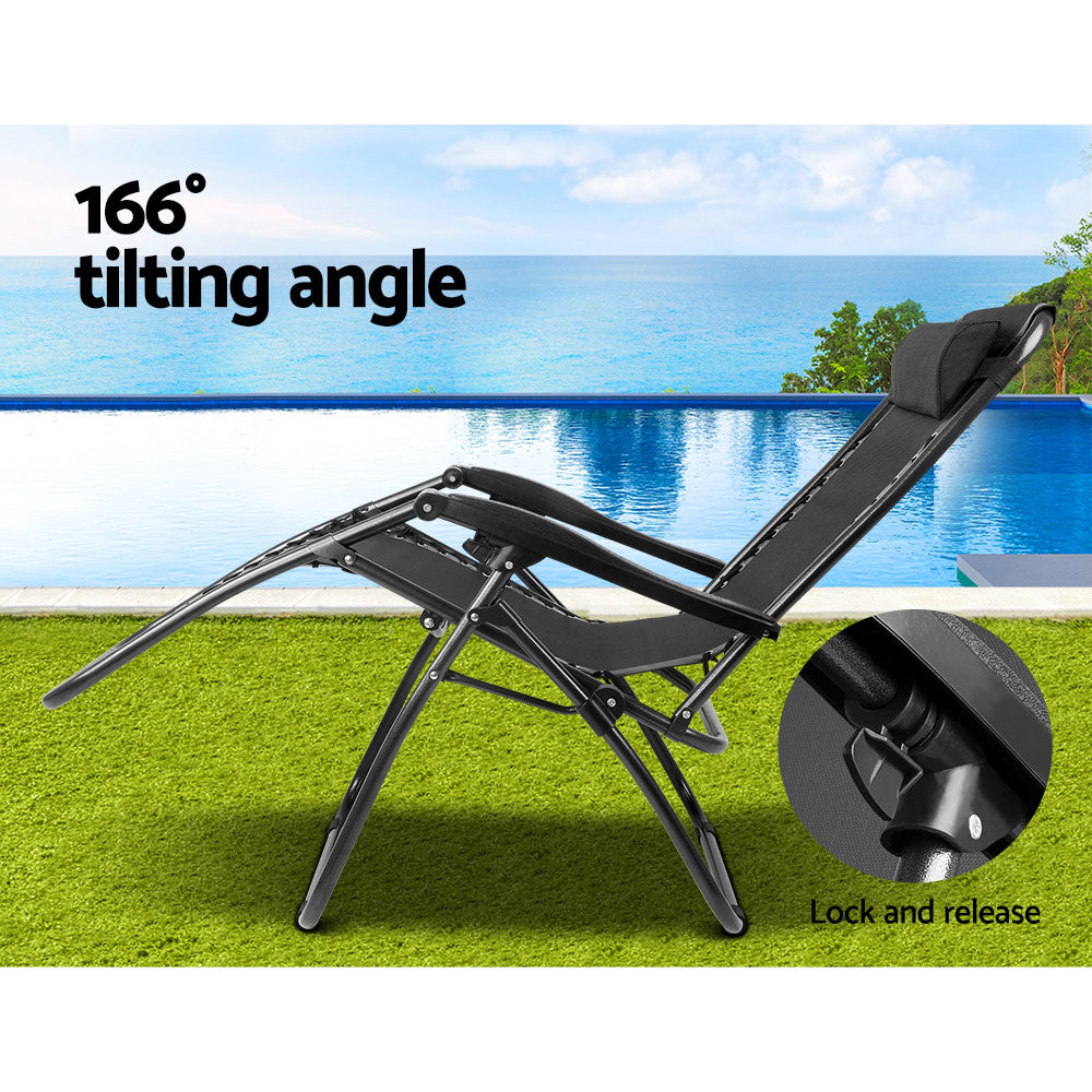 Gardeon Outdoor Portable Recliner - Black-Furniture > Outdoor-PEROZ Accessories
