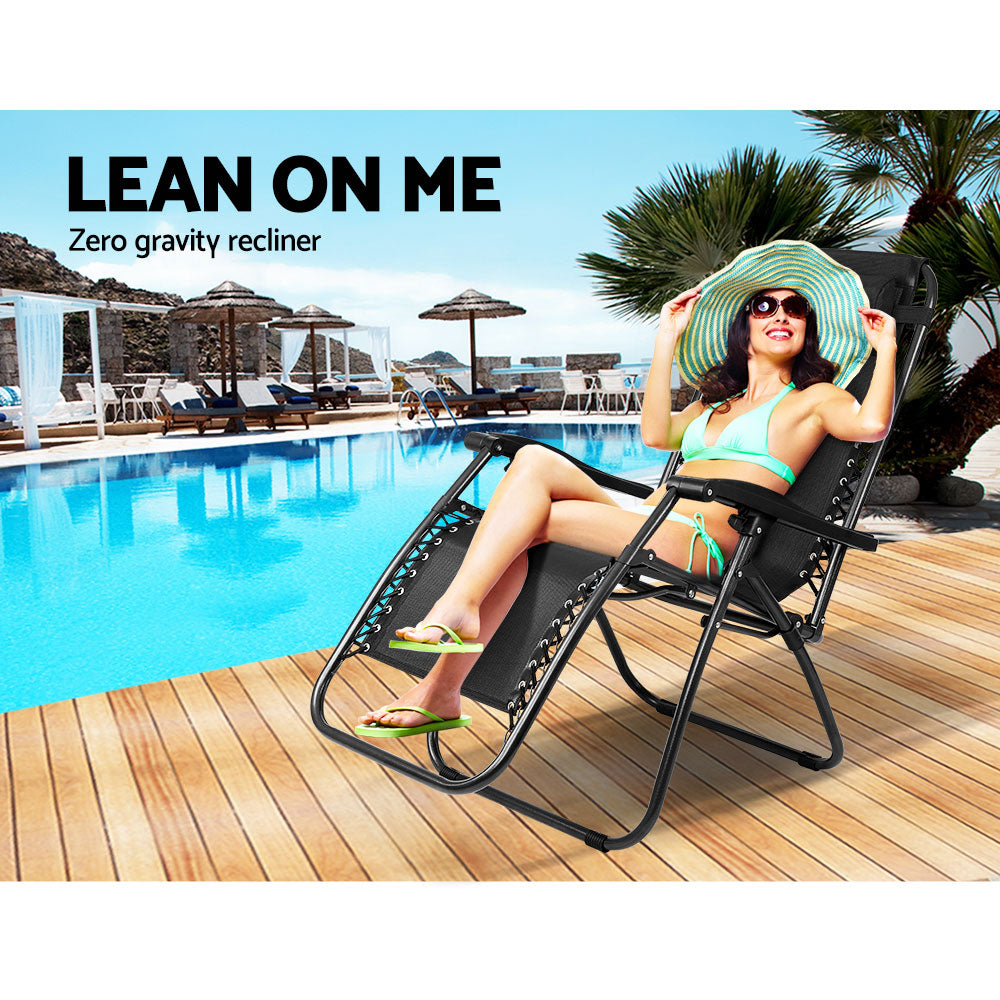 Gardeon Outdoor Portable Recliner - Black-Furniture > Outdoor-PEROZ Accessories