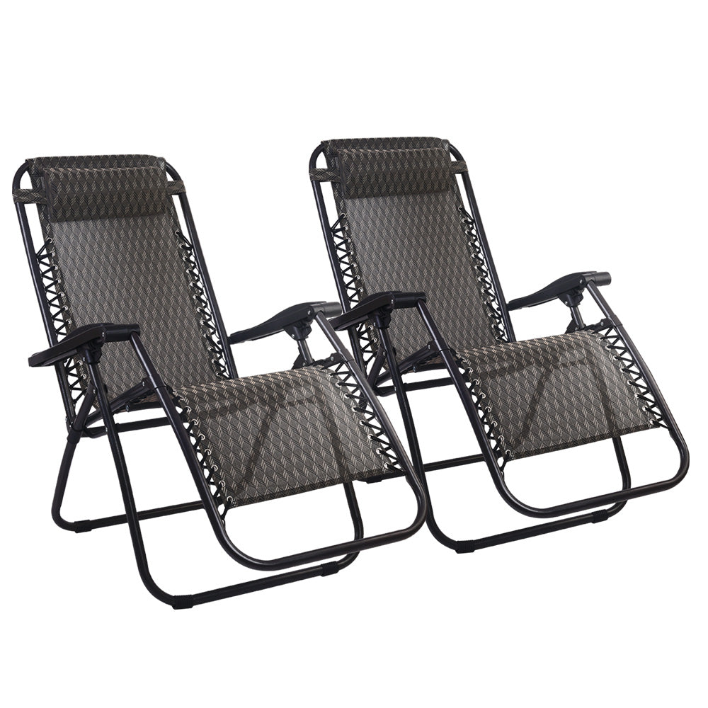 Gardeon Set of 2 Zero Gravity Chairs Reclining Outdoor Furniture Sun Lounge Folding Camping Lounger Grey-Furniture > Outdoor-PEROZ Accessories