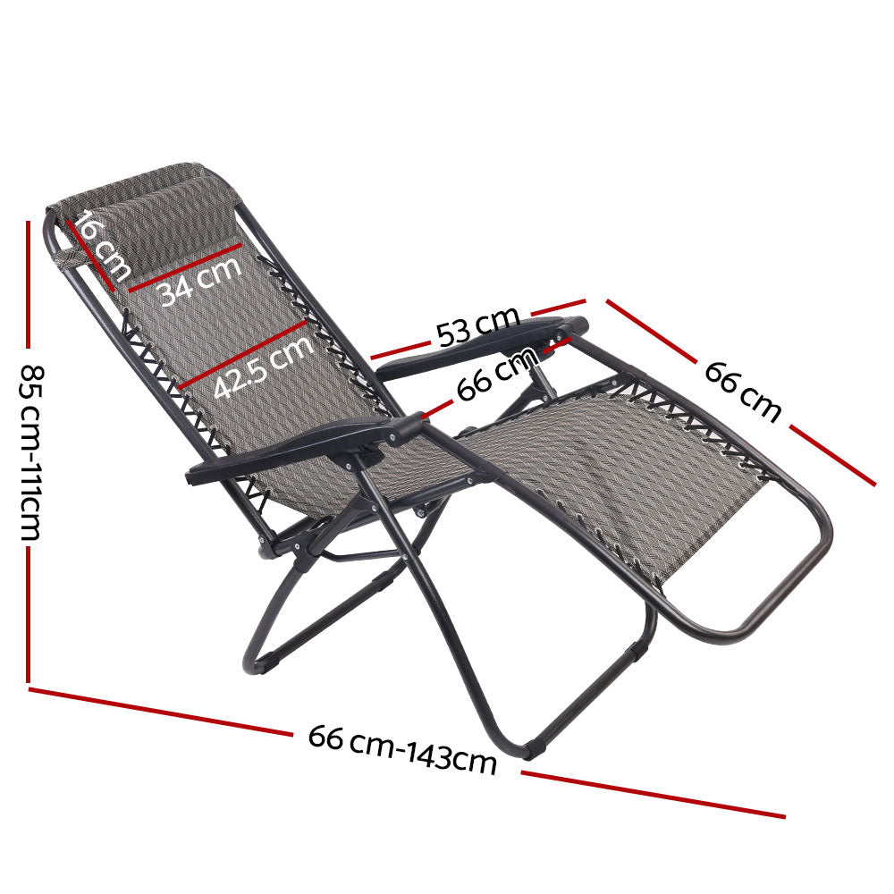 Gardeon Set of 2 Zero Gravity Chairs Reclining Outdoor Furniture Sun Lounge Folding Camping Lounger Grey-Furniture > Outdoor-PEROZ Accessories