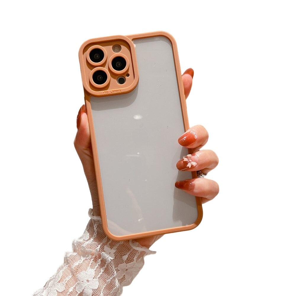 Anymob iPhone Case Transparent Orange Frame Camera Protection Shockproof Soft Bumper Cover iPhone 12 11 13 Pro Max XR XS Max X 7 8 Plus 12 13Pro-Mobile Phone Cases-PEROZ Accessories