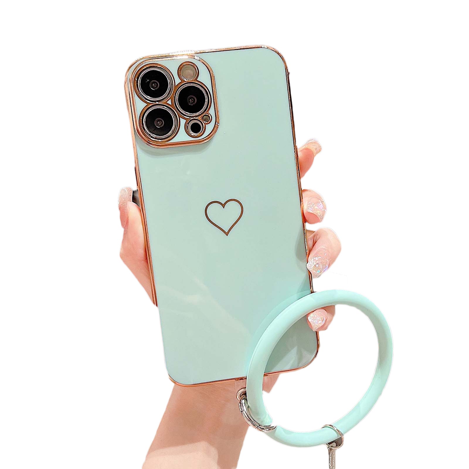Anymob iPhone Plating Sky Blue Love Heart Circle Wristband Phone Case Soft Silicone Camera Protection Back Cover Bumper iPhone Compatible-Mobile Phone Cases-PEROZ Accessories