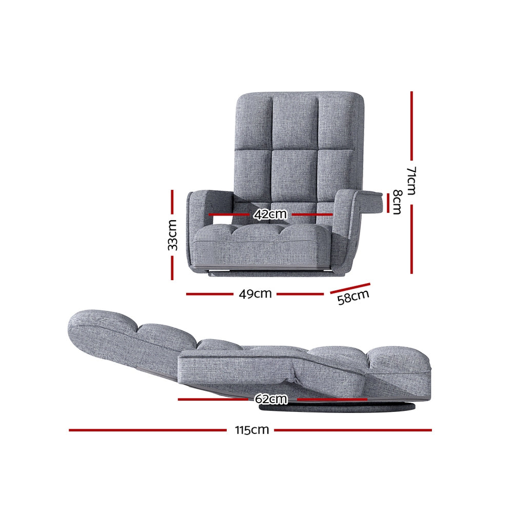 Artiss Floor Sofa Bed Lounge Chair Recliner Chaise Chair Swivel Grey-Furniture > Living Room - Peroz Australia - Image - 3