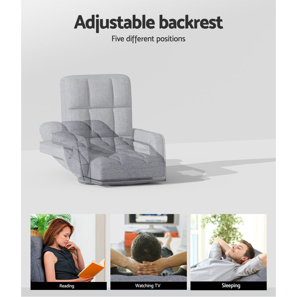 Artiss Floor Sofa Bed Lounge Chair Recliner Chaise Chair Swivel Grey-Furniture > Living Room - Peroz Australia - Image - 6
