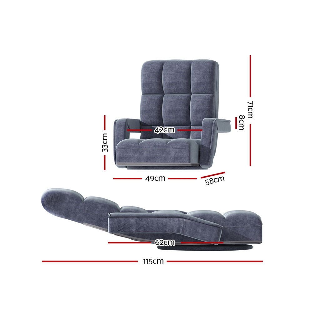 Artiss Floor Sofa Bed Lounge Chair Recliner Chaise Chair Swivel Charcoal-Furniture > Living Room - Peroz Australia - Image - 3