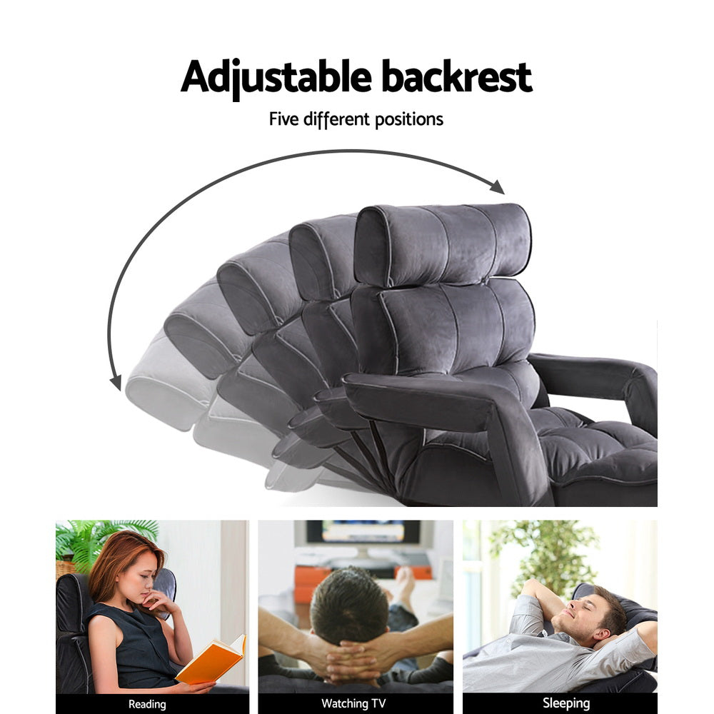 Artiss Adjustable Lounger with Arms - Charcoal-Furniture > Living Room - Peroz Australia - Image - 5