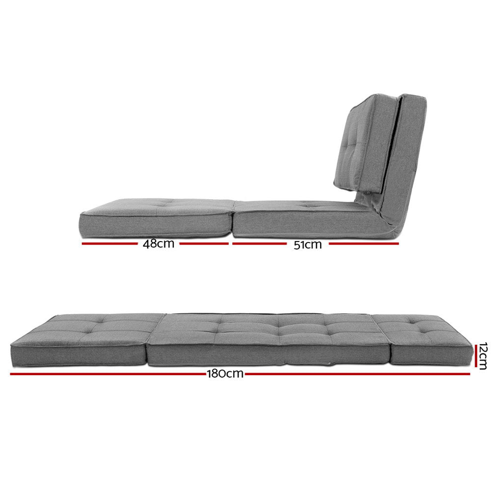 Artiss Lounge Sofa Bed Floor Couch Chaise Chair Recliner Futon Folding Grey-Furniture > Living Room - Peroz Australia - Image - 3