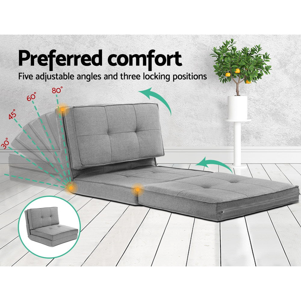 Artiss Lounge Sofa Bed Floor Couch Chaise Chair Recliner Futon Folding Grey-Furniture > Living Room - Peroz Australia - Image - 2