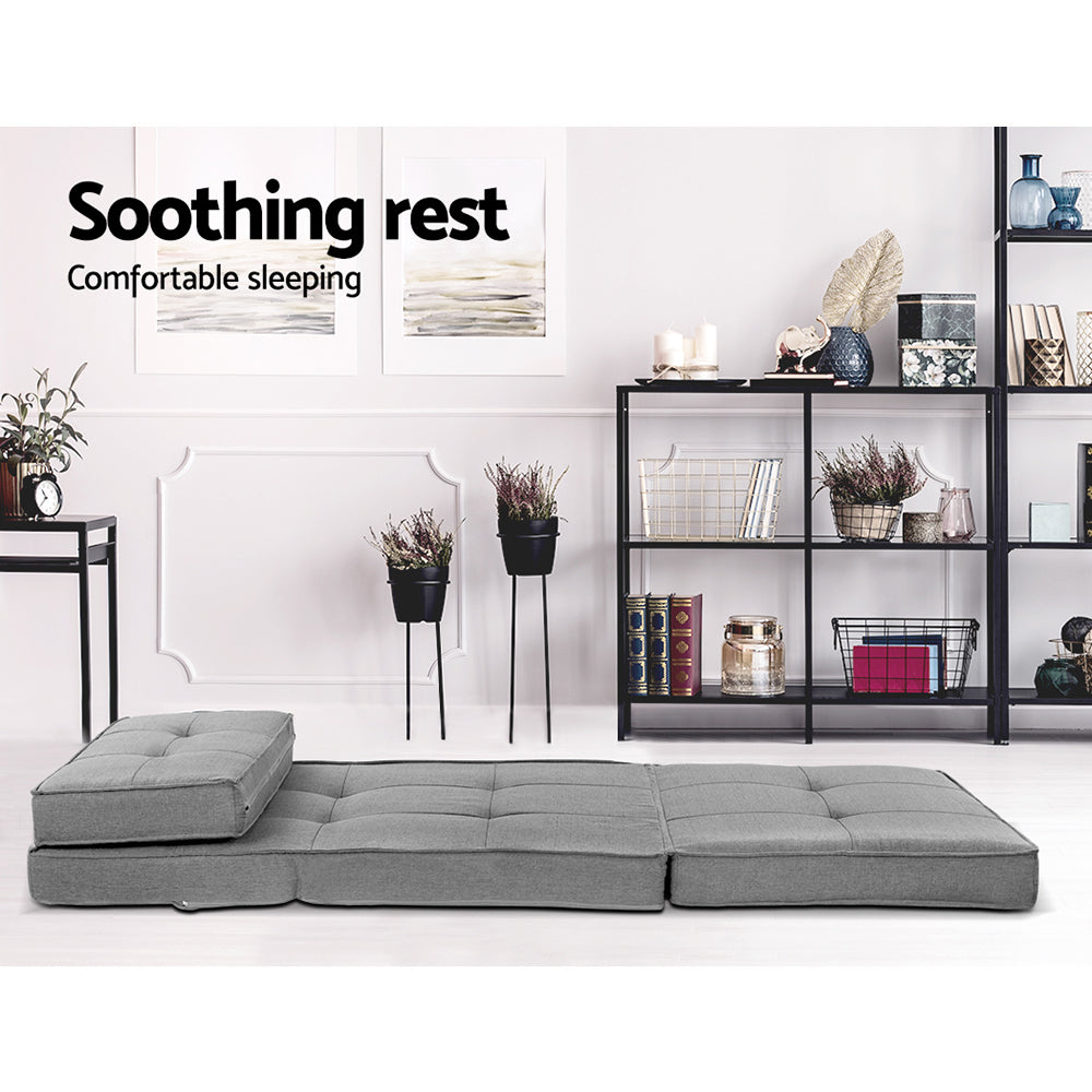 Artiss Lounge Sofa Bed Floor Couch Chaise Chair Recliner Futon Folding Grey-Furniture > Living Room - Peroz Australia - Image - 4