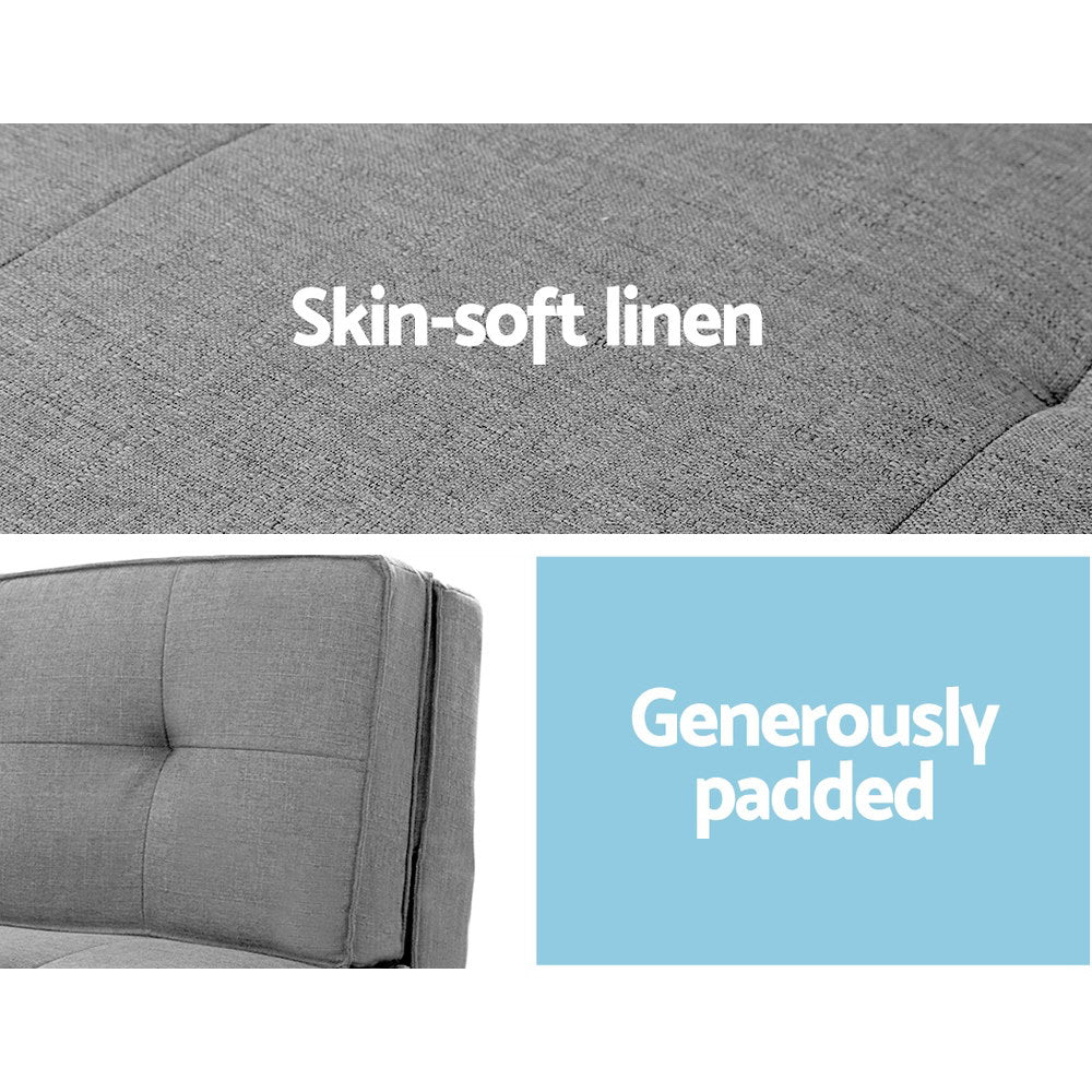Artiss Lounge Sofa Bed Floor Couch Chaise Chair Recliner Futon Folding Grey-Furniture > Living Room - Peroz Australia - Image - 5