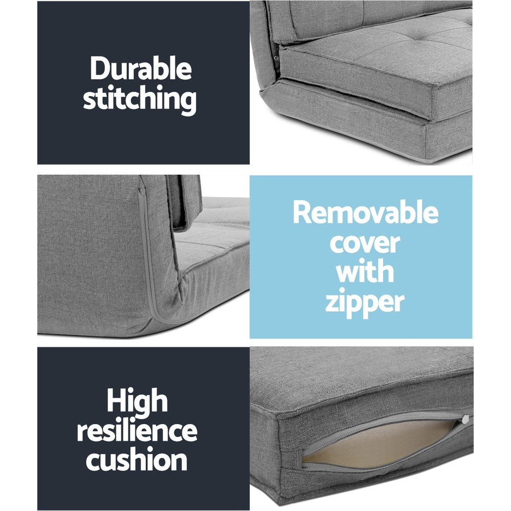 Artiss Lounge Sofa Bed Floor Couch Chaise Chair Recliner Futon Folding Grey-Furniture > Living Room - Peroz Australia - Image - 6