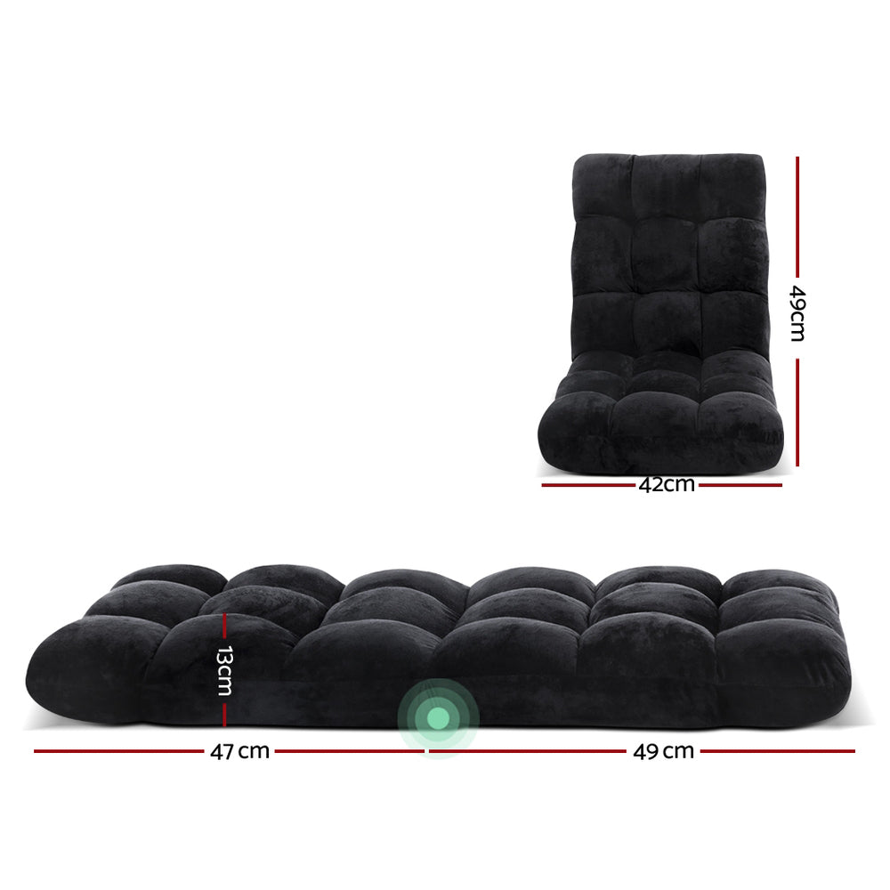 Artiss Lounge Sofa Floor Recliner Futon Chaise Folding Couch Black-Furniture > Living Room - Peroz Australia - Image - 3