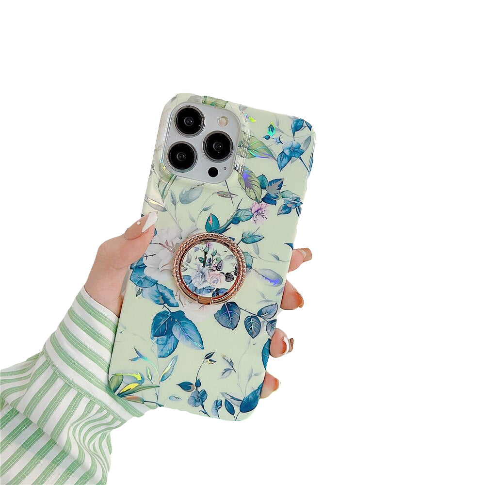Anymob iPhone Case Purple Laser Retro Flowers with Ring Holder Soft Cover Compatible-Mobile Phone Cases-PEROZ Accessories