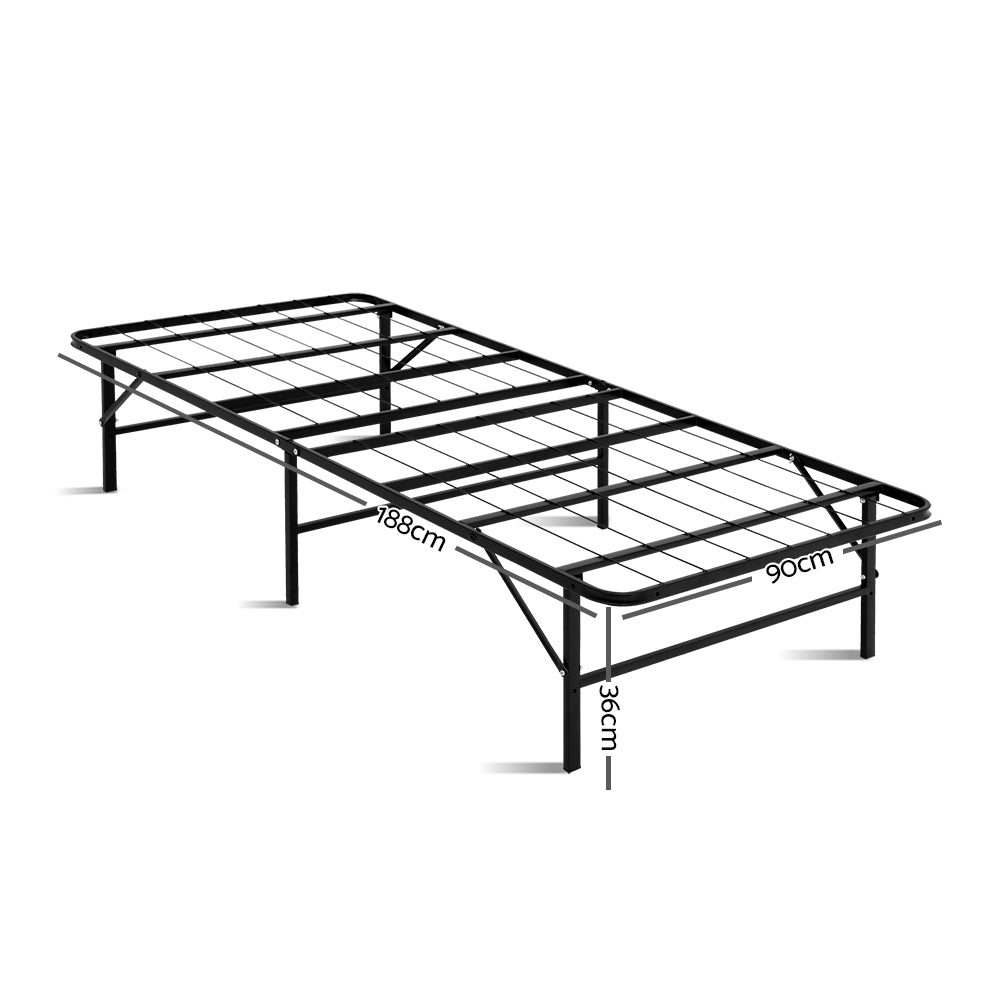 Artiss Folding Bed Frame Single Metal Bed Base Portable Black-Furniture > Bedroom - Peroz Australia - Image - 2