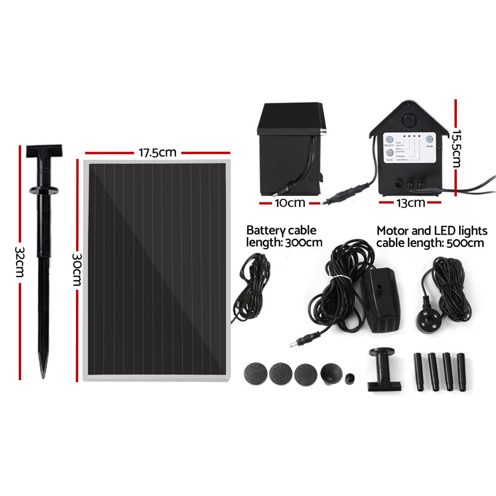 Gardeon Solar Pond Pump with Battery Kit LED Lights 4FT-Home & Garden > Fountains-PEROZ Accessories
