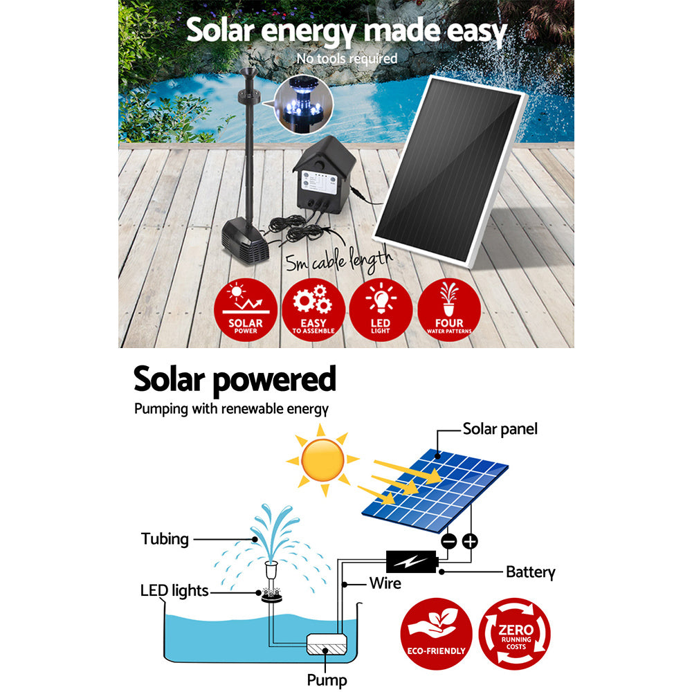 Gardeon Solar Pond Pump with Battery Kit LED Lights 4FT-Home & Garden > Fountains-PEROZ Accessories