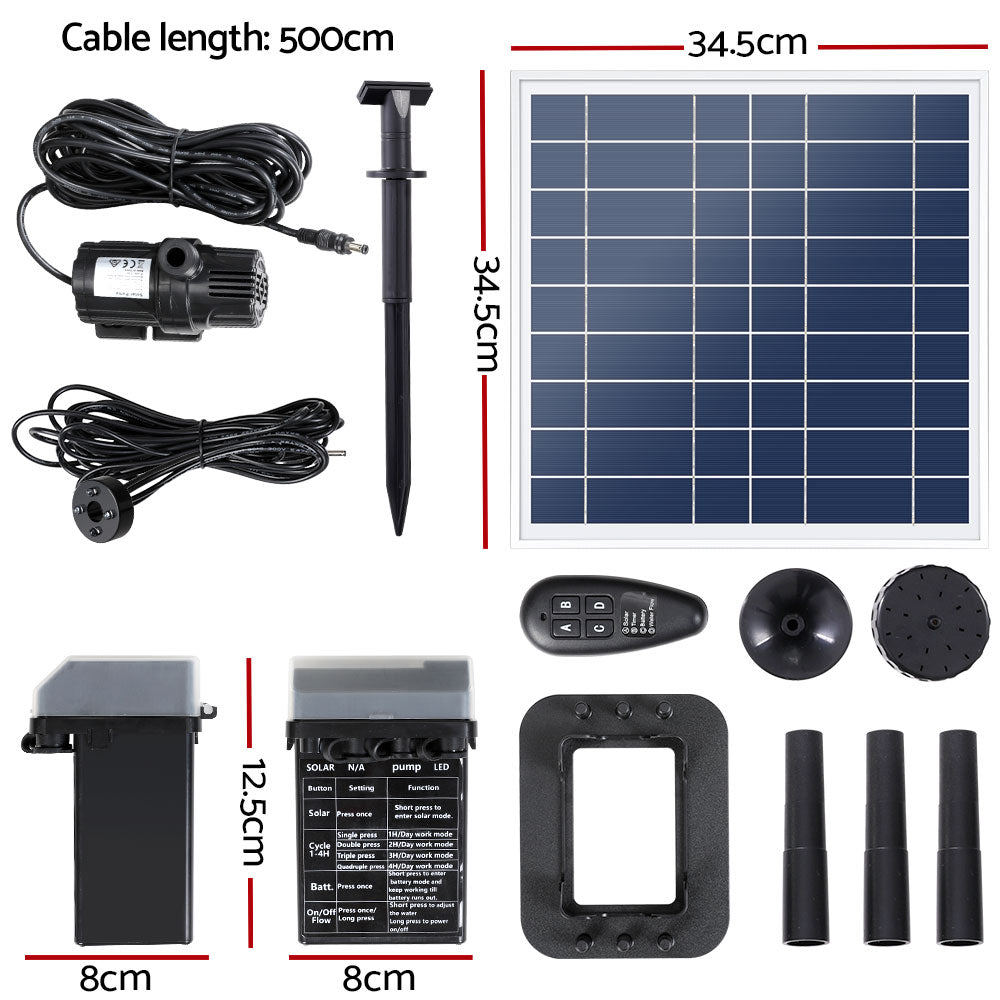 Gardeon Solar Pond Pump with Battery Kit LED Lights 9.8FT-Home & Garden > Fountains-PEROZ Accessories
