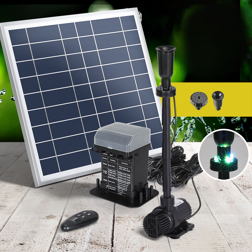 Gardeon Solar Pond Pump with Battery Kit LED Lights 9.8FT-Home & Garden > Fountains-PEROZ Accessories