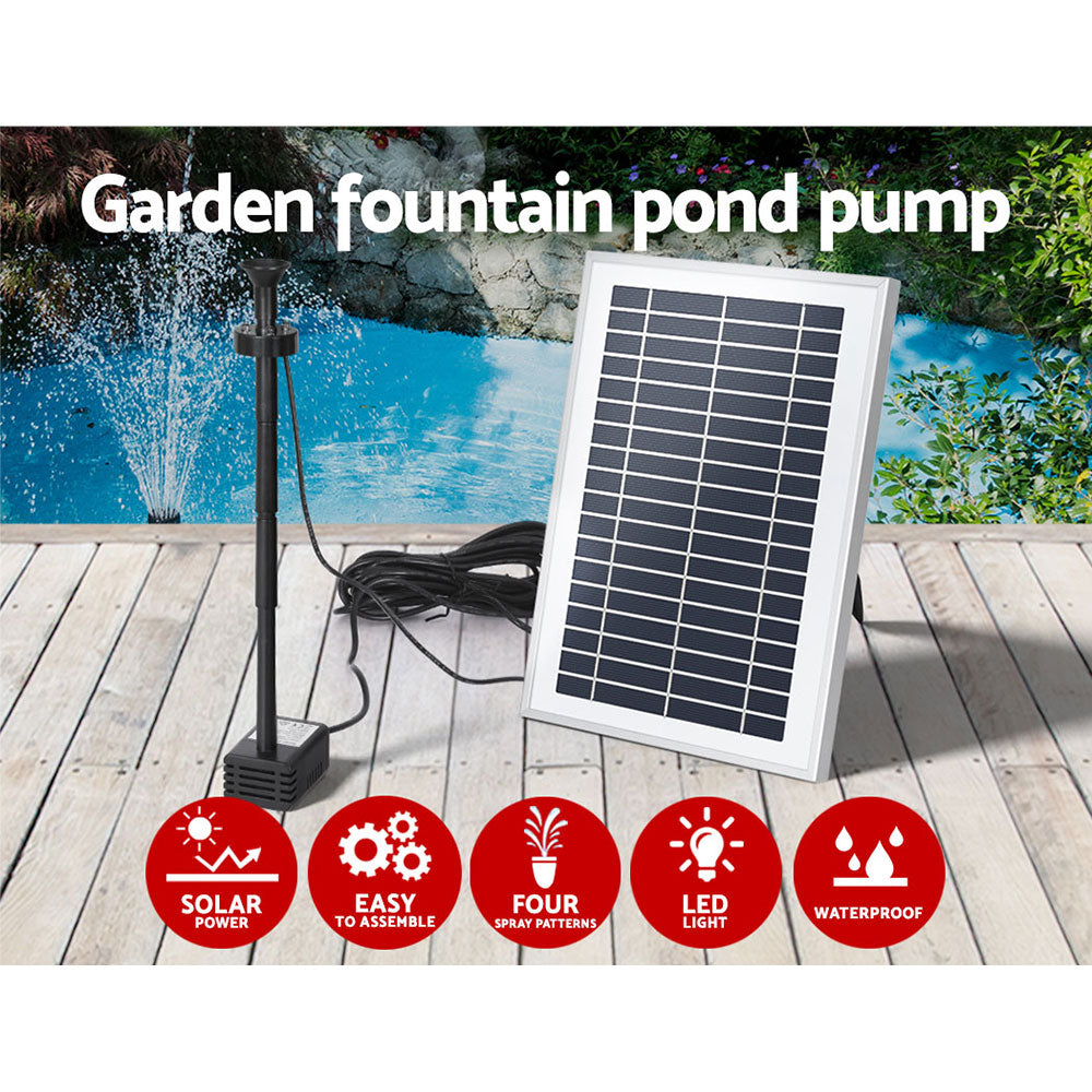 Gardeon Solar Pond Pump with Battery LED Lights 4.4FT-Home & Garden > Fountains-PEROZ Accessories