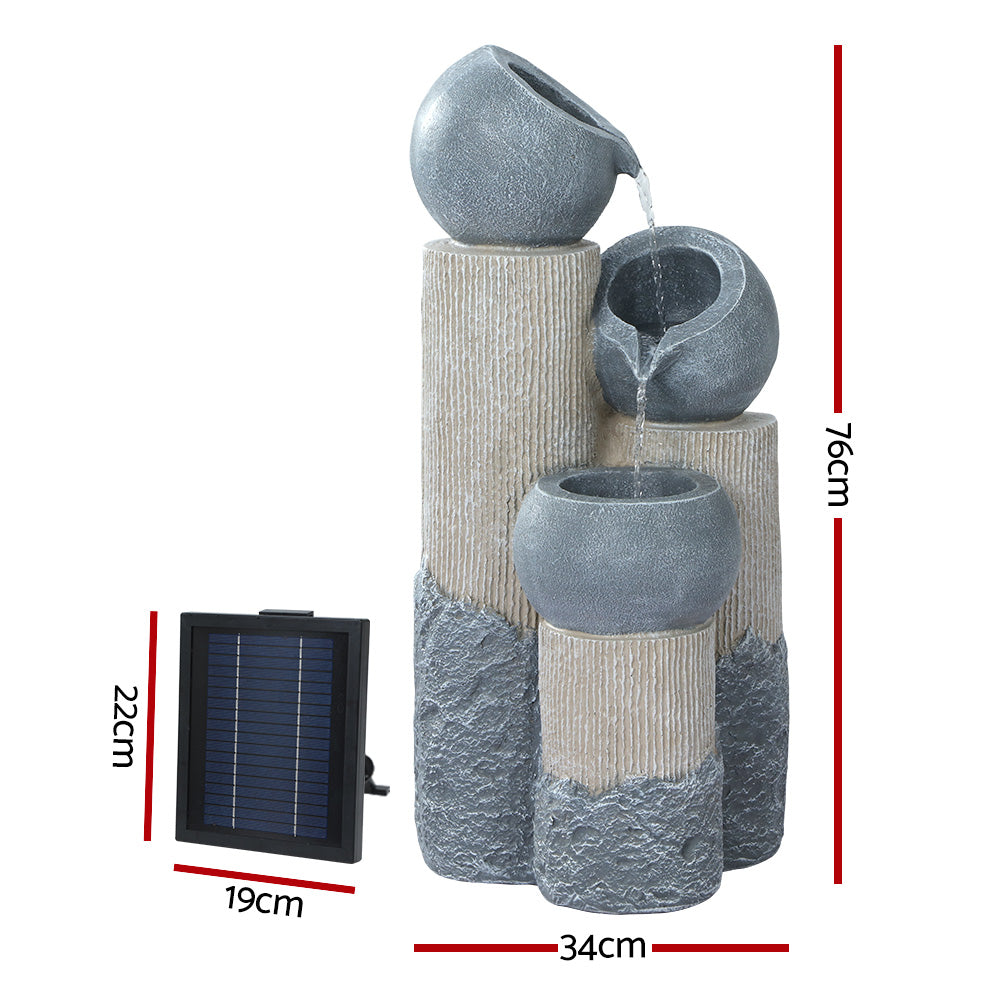 Gardeon Solar Water Fountain Features Outdoor 3 Tiered LED Lights Bird Bath-Home & Garden > Fountains-PEROZ Accessories