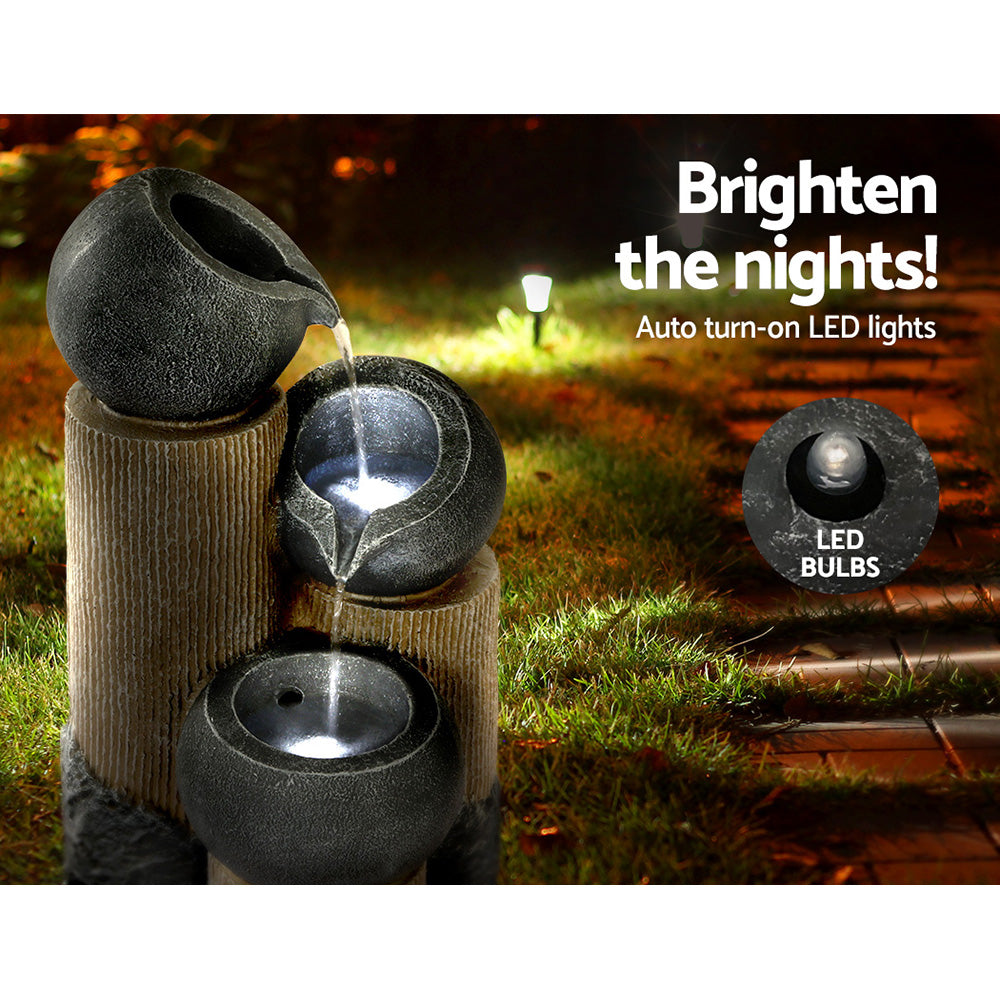 Gardeon Solar Water Fountain Features Outdoor 3 Tiered LED Lights Bird Bath-Home & Garden > Fountains-PEROZ Accessories