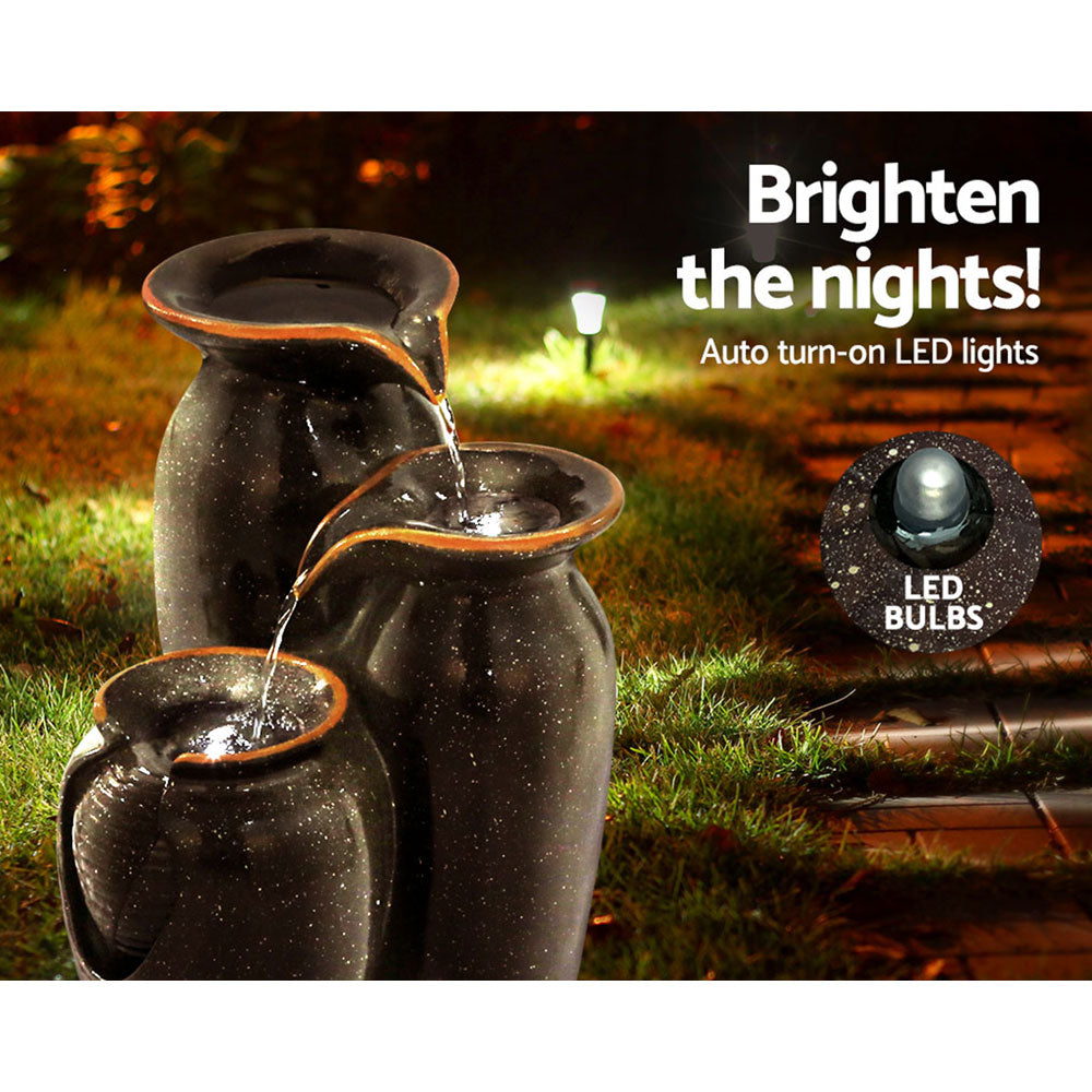 Gardeon Water Fountain Features Solar with LED Lights Outdoor Cascading 3 Tired-Home & Garden > Fountains-PEROZ Accessories