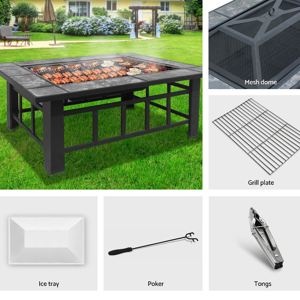 Fire Pit BBQ Grill Stove Table Ice Pits Patio Fireplace Heater 3 IN 1-Home & Garden > Firepits-PEROZ Accessories