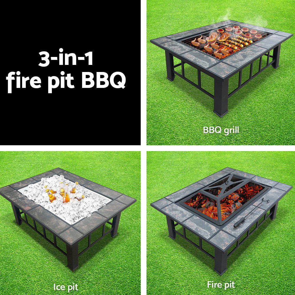 Fire Pit BBQ Grill Stove Table Ice Pits Patio Fireplace Heater 3 IN 1-Home & Garden > Firepits-PEROZ Accessories