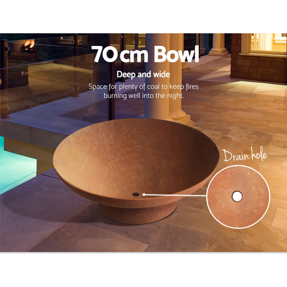 Grillz Fire Pit Charcoal Vintage Campfire Burner Rust Outdoor Steel Bowl 70CM-Home & Garden > Firepits-PEROZ Accessories