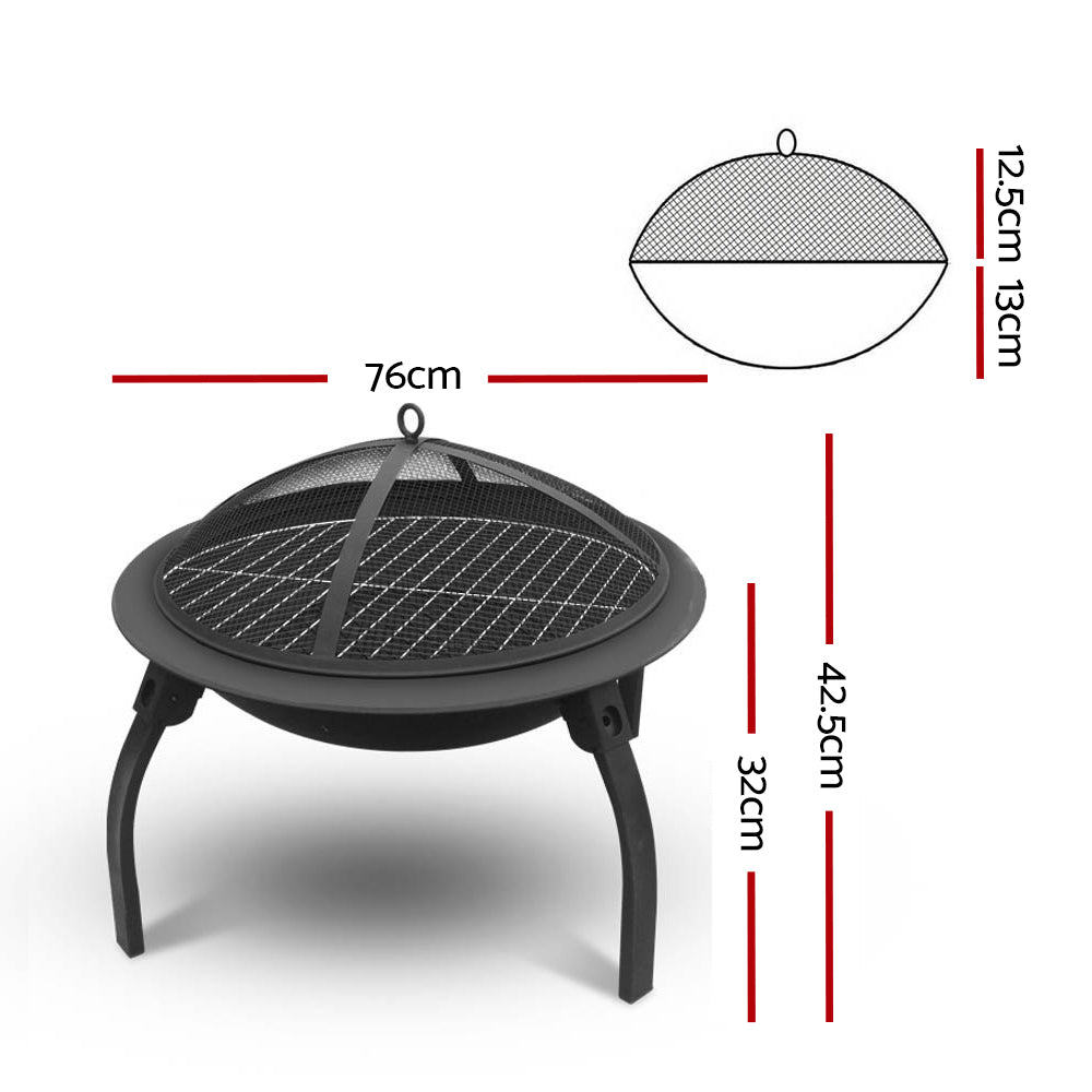 Fire Pit BBQ Charcoal Grill Smoker Portable Outdoor Camping Garden Pits 30"-Home & Garden > Firepits-PEROZ Accessories
