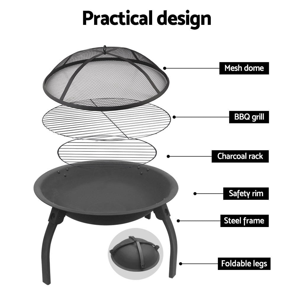 Fire Pit BBQ Charcoal Grill Smoker Portable Outdoor Camping Garden Pits 30"-Home & Garden > Firepits-PEROZ Accessories