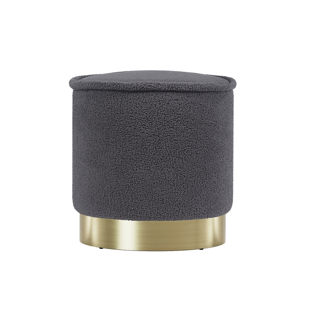 Artiss Ottoman Round Foot Stool Teddy Fabric Foot Rest Padded Seat Charcoal-Furniture > Living Room - Peroz Australia - Image - 1