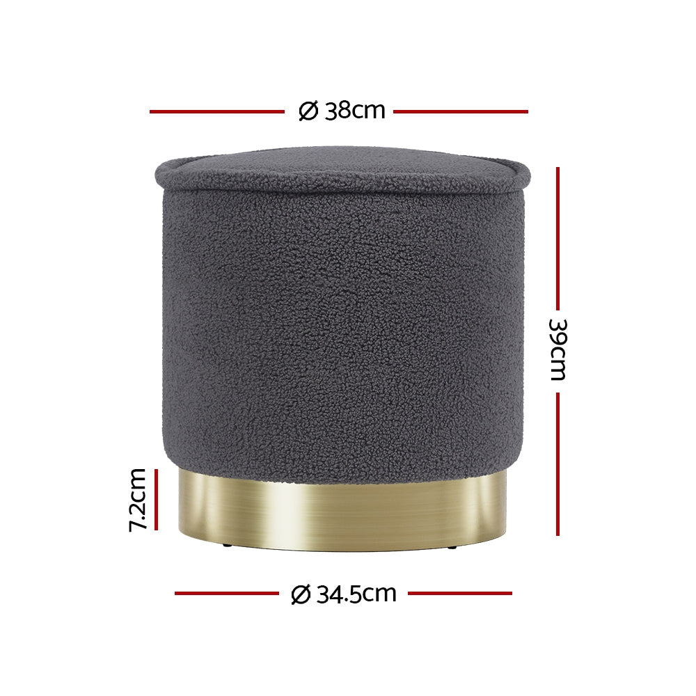 Artiss Ottoman Round Foot Stool Teddy Fabric Foot Rest Padded Seat Charcoal-Furniture > Living Room - Peroz Australia - Image - 2