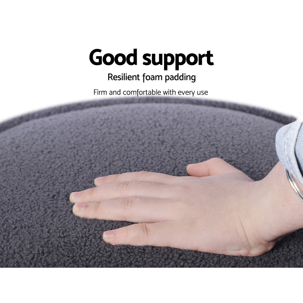 Artiss Ottoman Round Foot Stool Teddy Fabric Foot Rest Padded Seat Charcoal-Furniture > Living Room - Peroz Australia - Image - 6