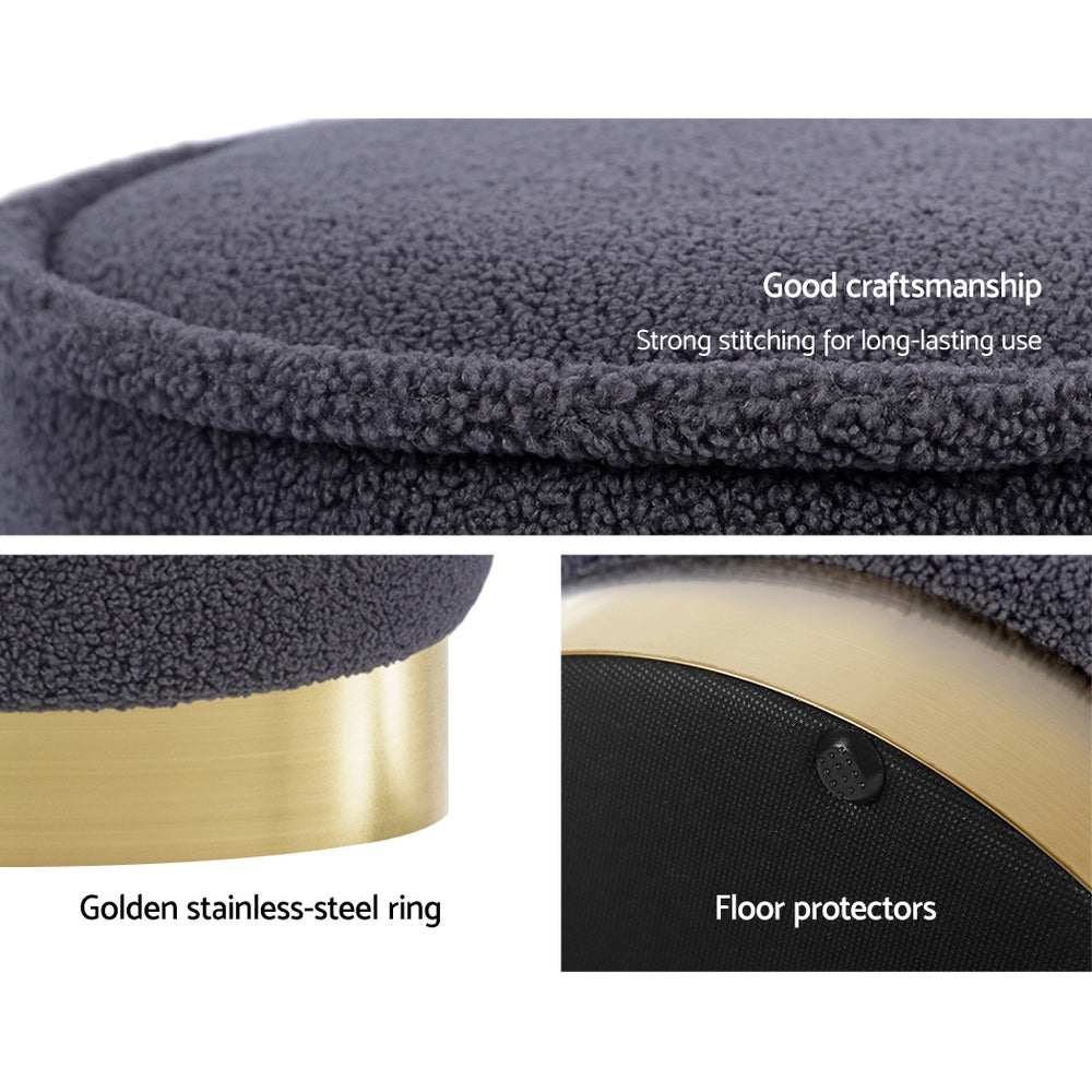 Artiss Ottoman Round Foot Stool Teddy Fabric Foot Rest Padded Seat Charcoal-Furniture > Living Room - Peroz Australia - Image - 7