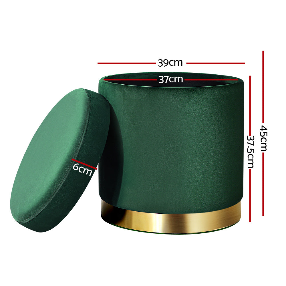 Artiss Storage Ottoman Foot Stool Round Velvet Foot Rest Pouffe Footstool Green-Furniture > Living Room - Peroz Australia - Image - 3