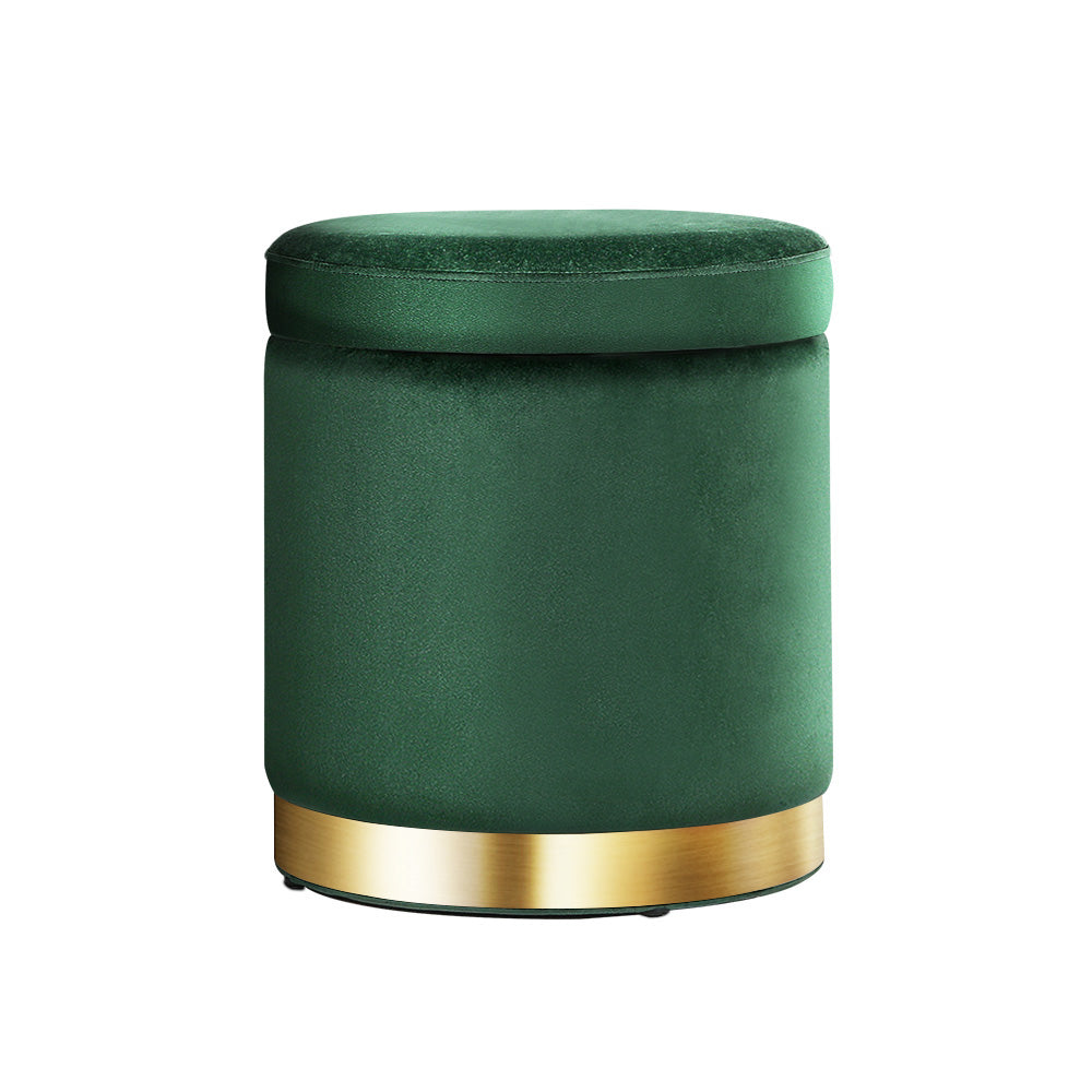 Artiss Storage Ottoman Foot Stool Round Velvet Foot Rest Pouffe Footstool Green-Furniture > Living Room - Peroz Australia - Image - 5