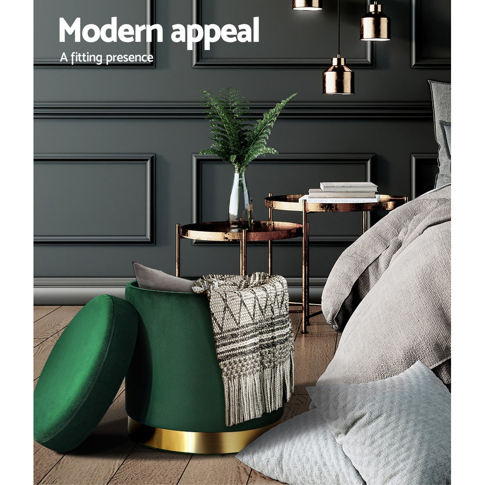 Artiss Storage Ottoman Foot Stool Round Velvet Foot Rest Pouffe Footstool Green-Furniture > Living Room - Peroz Australia - Image - 6