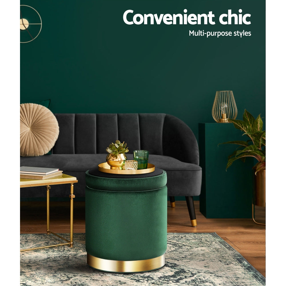 Artiss Storage Ottoman Foot Stool Round Velvet Foot Rest Pouffe Footstool Green-Furniture > Living Room - Peroz Australia - Image - 8