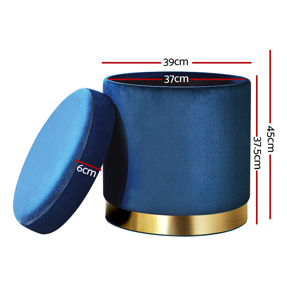 Artiss Foot Stool Round Velvet Storage Ottoman Foot Rest Pouffe Footstool Navy-Furniture > Living Room - Peroz Australia - Image - 3